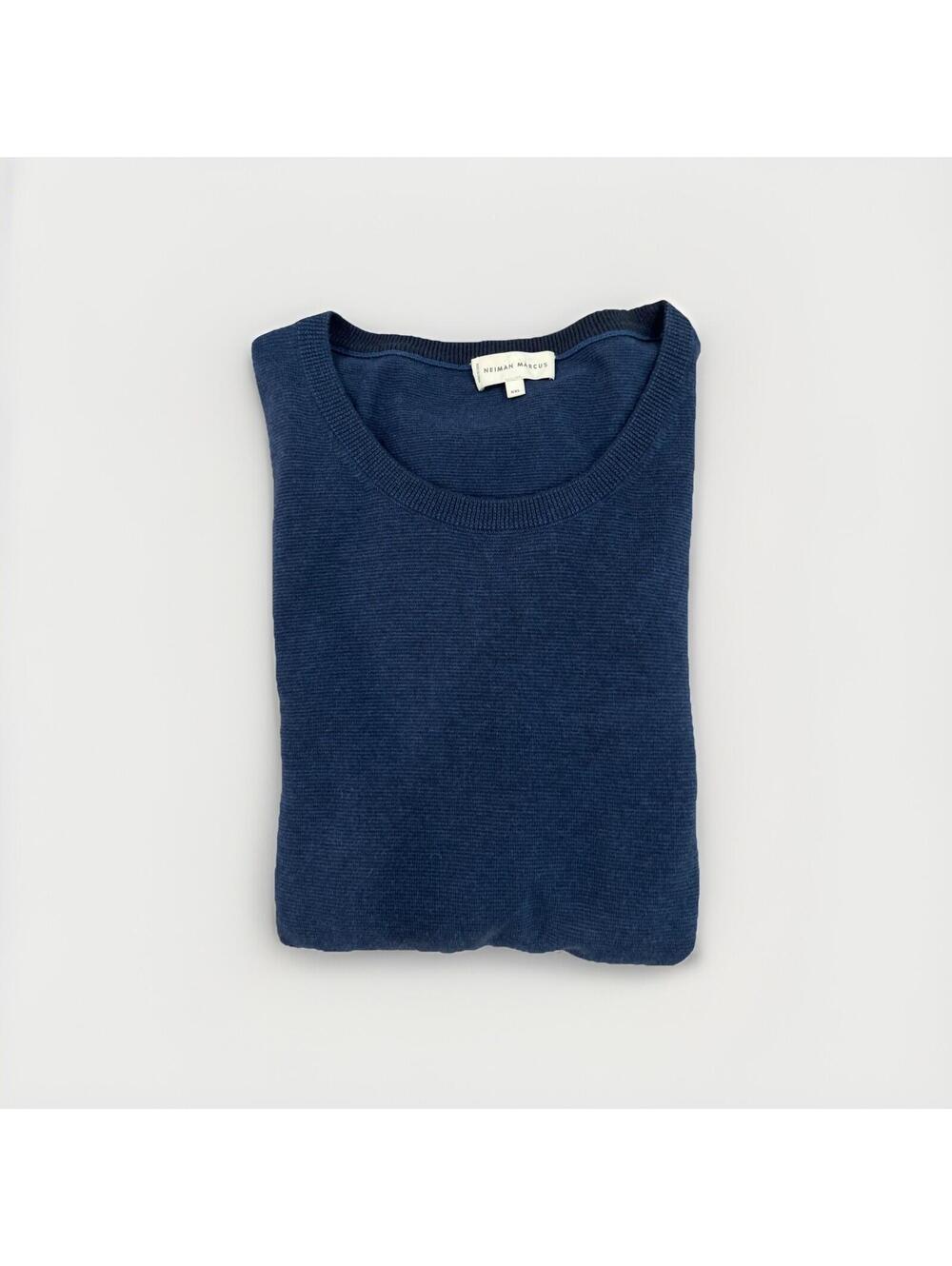 NEIMAN MARCUS MENS CASHMERE COTTON BLEND SWEATER XXL NAVY BLUE CHINA VGC!